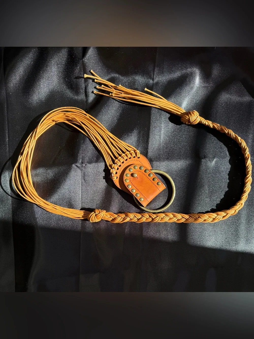Vintage Rafe New York Tan Braided Leather Fringe Belt